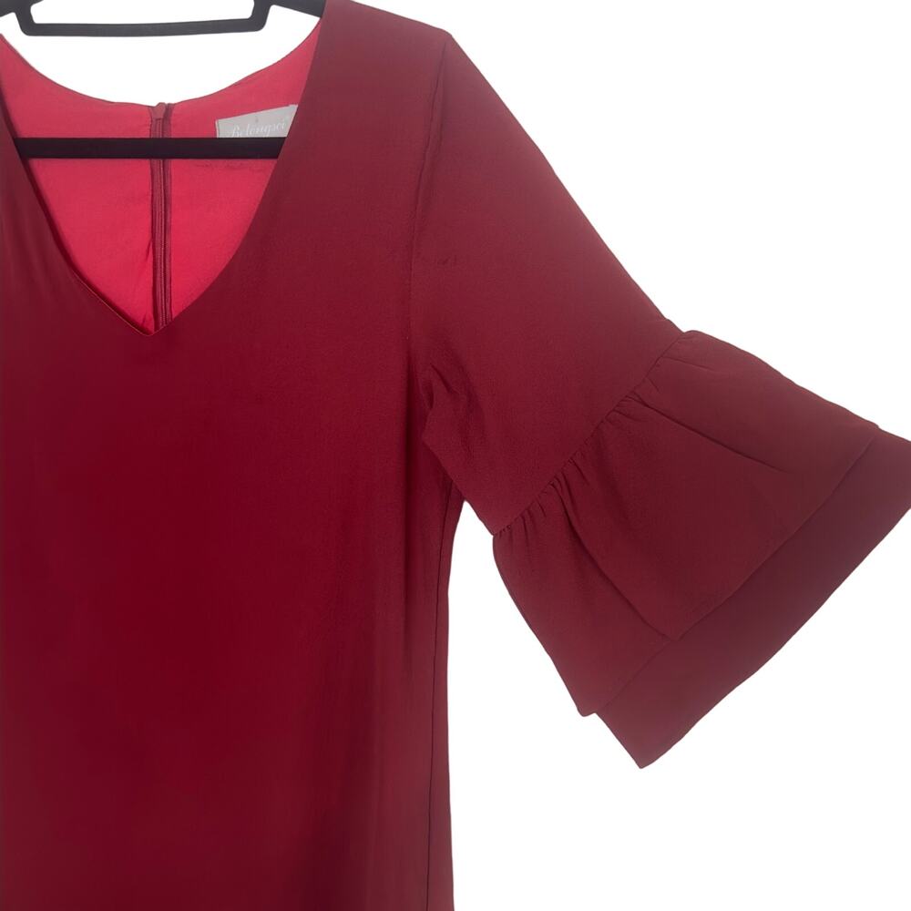 Vintage Red Bell Sleeve Shift Dress V-Neck Flowy Retro Party Dress Size Small - Picture 6 of 10